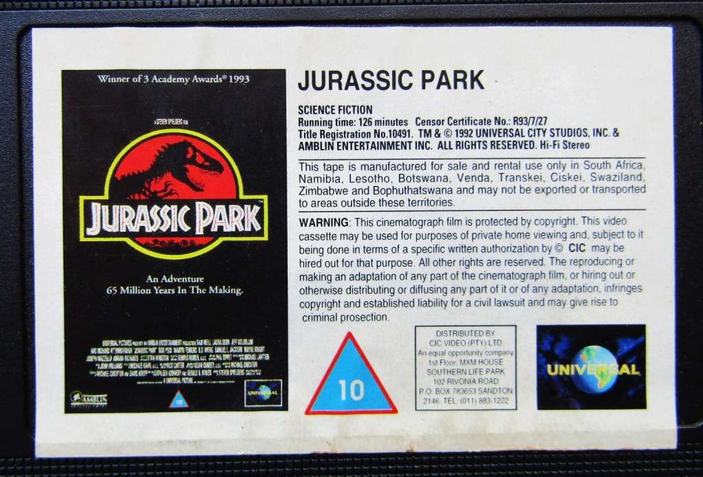 Jurassic Park - Steven Spielberg - Movie VHS Tape (1993)