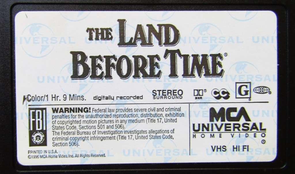 The Land Before Time - American Edition - VHS Video Tape (1996)