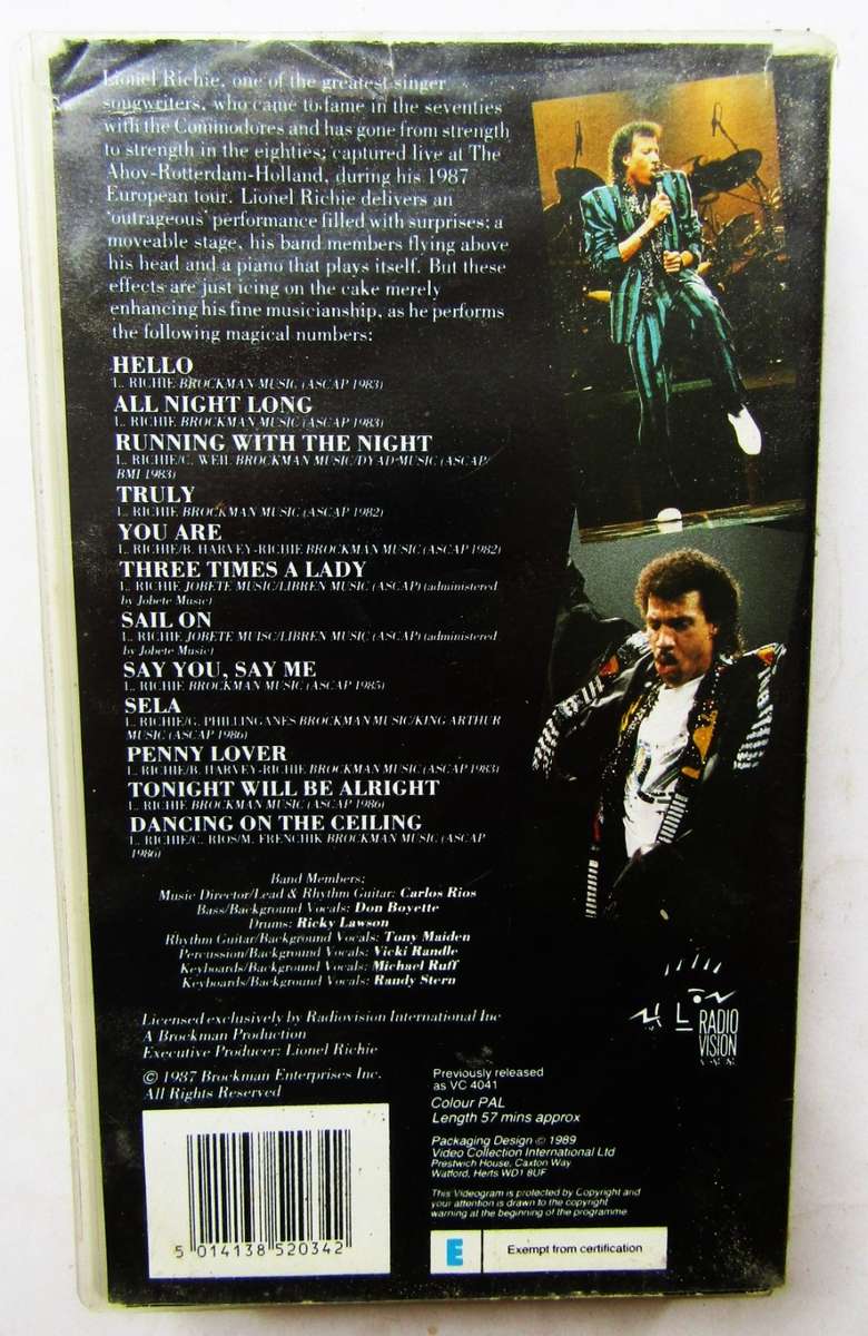 Lionel Richie Live! - VHS Video Tape (1989)