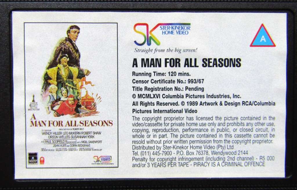 A Man for All Seasons - Paul Scofield - Movie VHS Tape (1989)