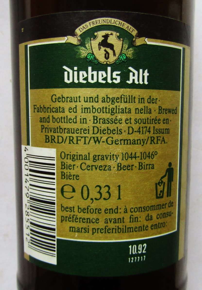 Old German Diebels Alt 330ml Beer Bottle with Cap