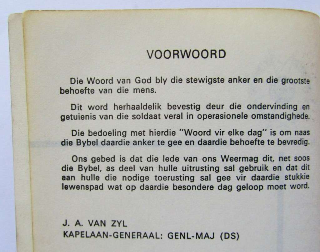 SADF Chaplain Service Woord vir Elke Dag Booklet