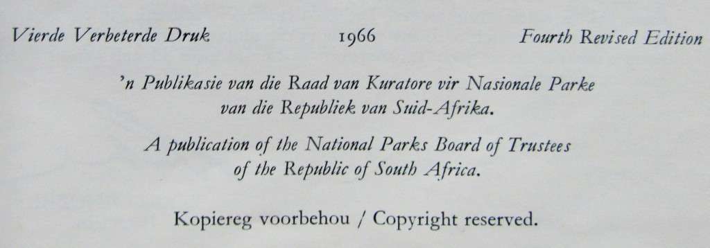 1966 Mammals of the Kruger Park Wildtuin Booklet