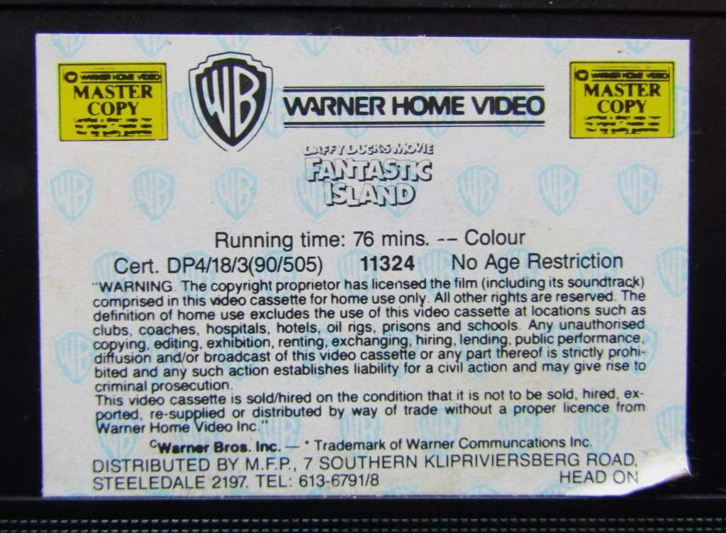 Fantastic Island - Daffy Duck`s Movie VHS Tape (1990)