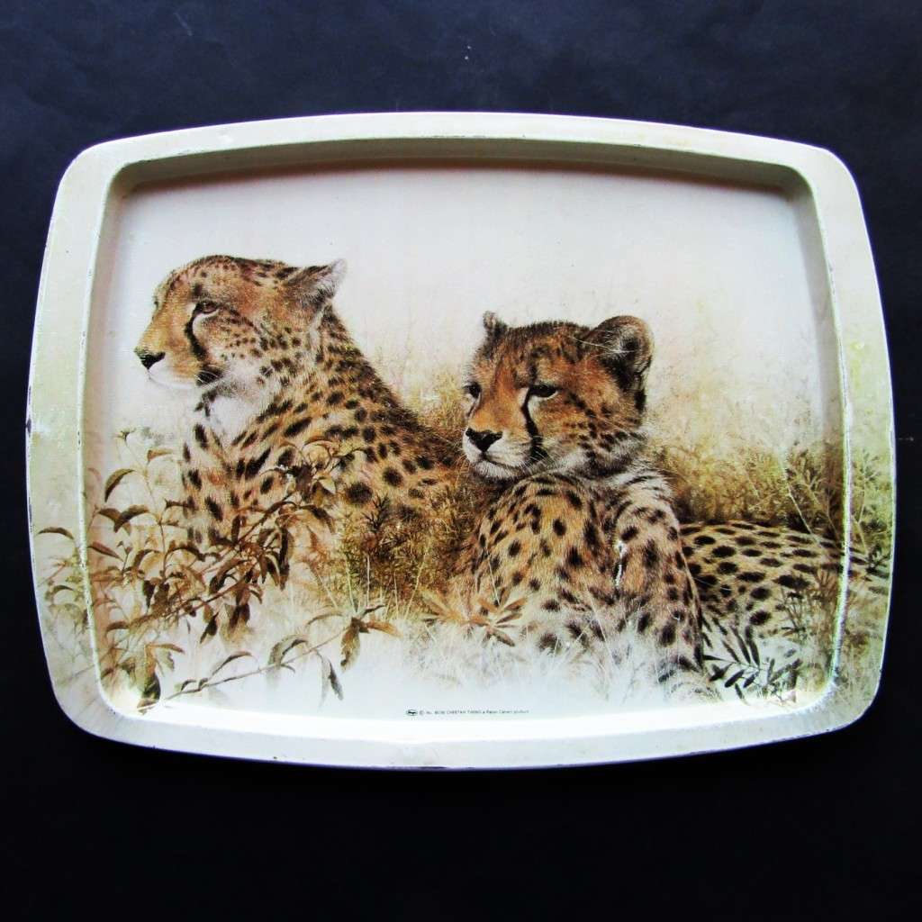Old Cheetah Twins Metal Bar Tray
