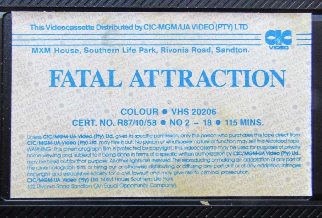 Fatal Attraction - Michael Douglas - Movie VHS Tape (1987)