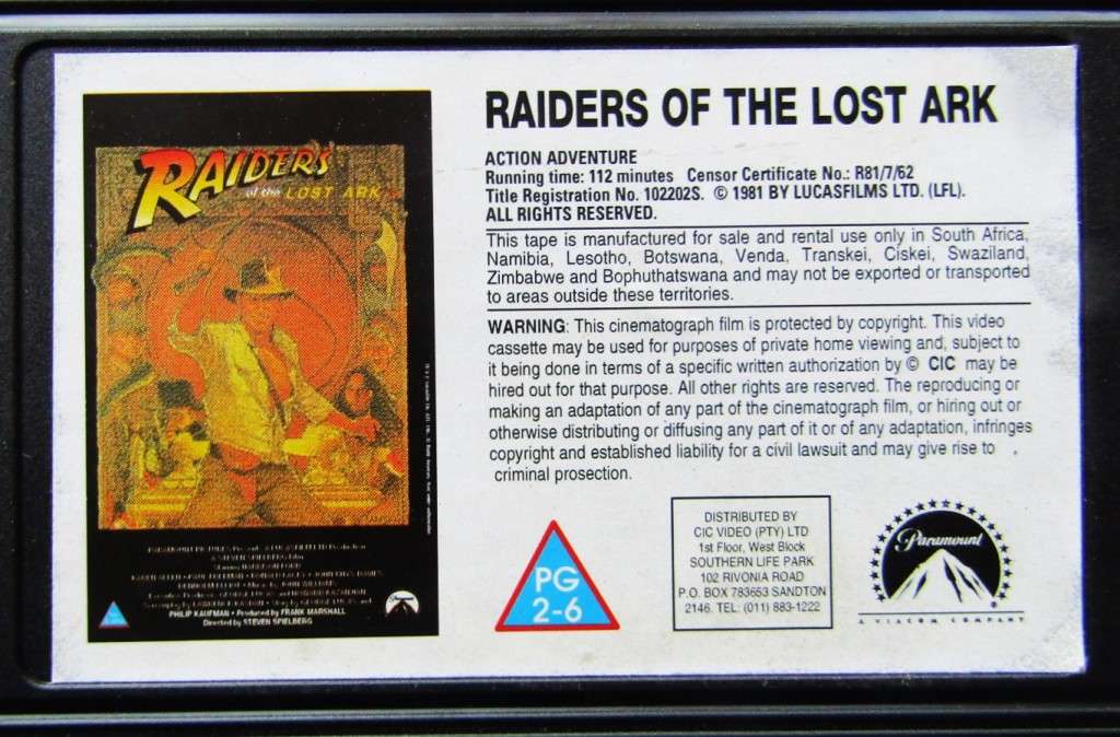 Raiders of the Lost Ark - Indiana Jones - Movie VHS Tape (1981)