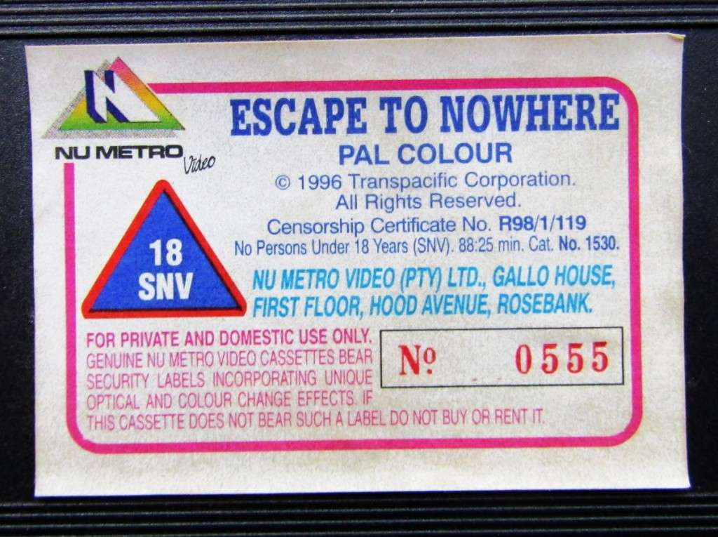 Escape to Nowhere - Horror Movie VHS Tape (1998)