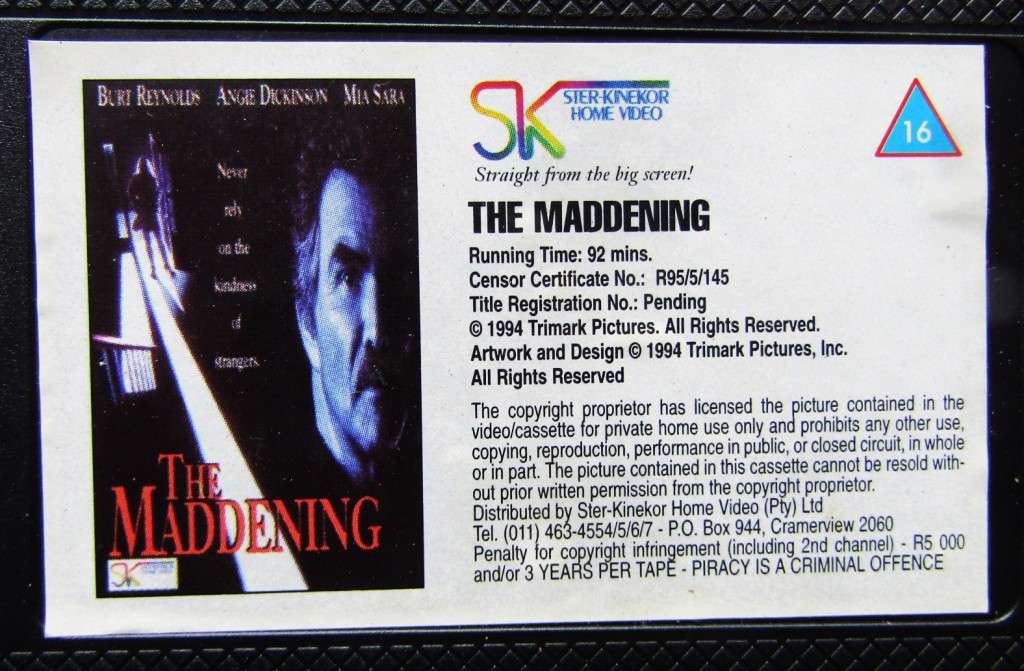 The Maddening - Burt Reynolds - Movie VHS Tape (1995)