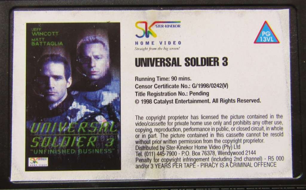 Universal Soldier 3 - Movie VHS Tape (1998)