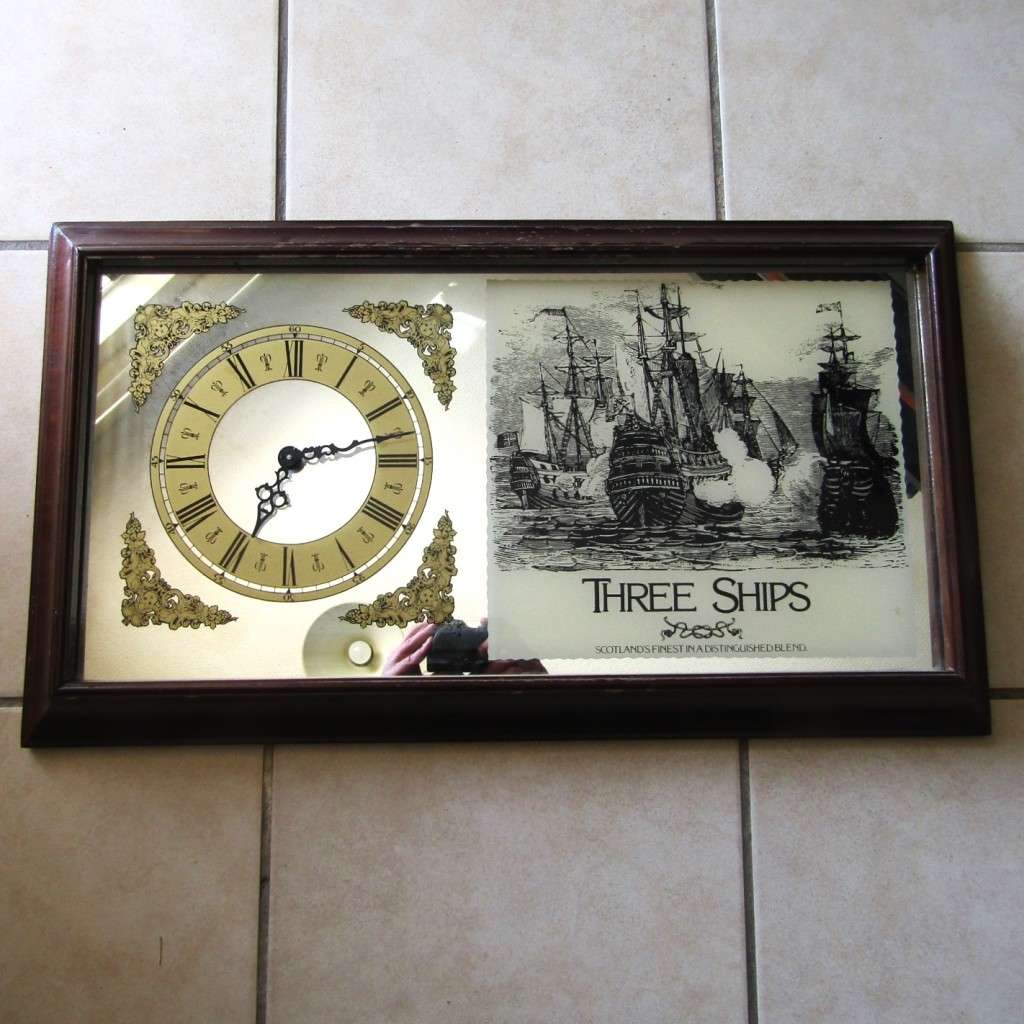Old Three Ships Whisky Bar Mirror with Clock