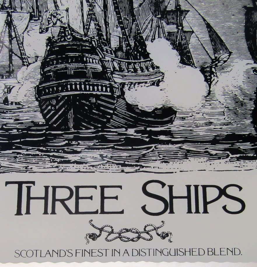 Old Three Ships Whisky Bar Mirror with Clock