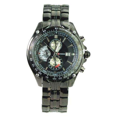 NEW CURREN BLACK TACHYMETER QUARTZ MENS WATCH