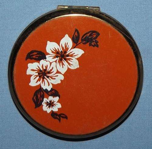 Vintage Retro Orange Flower Powder Compact - Stratton England