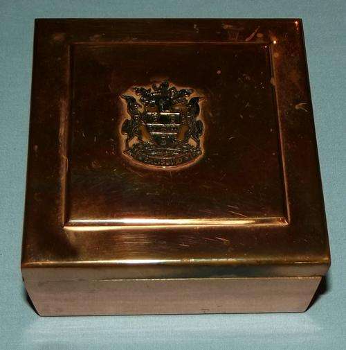 Old Rhodesia Salisbury Copper + Wood Lined Cigar Box