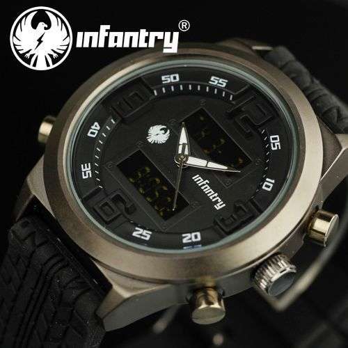 *FREE DELIVERY* INFANTRY Military Roadblock Dual Time LCD Mens Watch BOXED w/ GUARANTEE CARD
