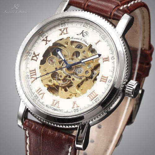 *FREE DELIVERY* KRONEN & SOHNE Roman Skeleton Automatic Mechanical Leather Watch BOXED w/ PAPERS