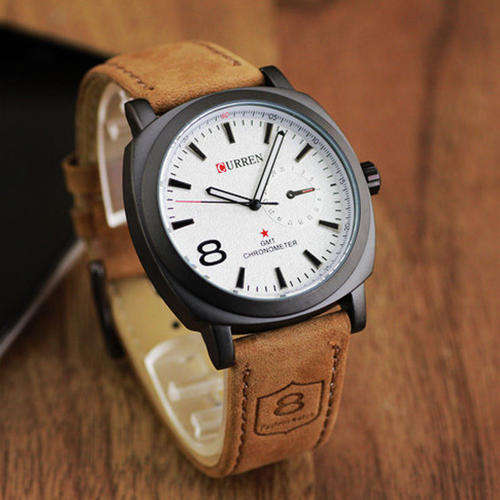 *FREE DELIVERY* CURREN GMT Chronometer White Dial Leather Strap Watch BRAND NEW w/ TAGS