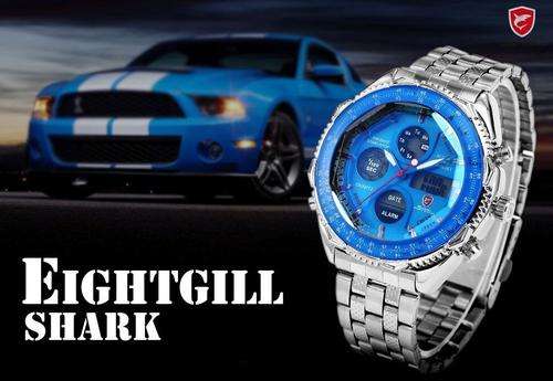 *FREE COURIER* SHARK Eightgill Series Blue Dual Movement Quartz Watch BOXED w/ PAPERS