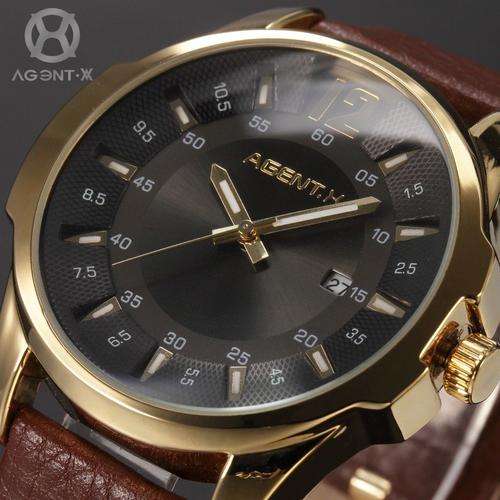 *FREE COURIER* AGENT-X Black Dial Brown Leather Quartz Watch BRAND NEW in BOX