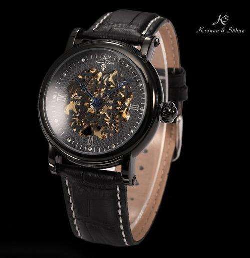 *FREE COURIER* KRONEN & SOHNE Royal Black Skeleton Automatic Mechanical Watch BOXED w/ PAPERS