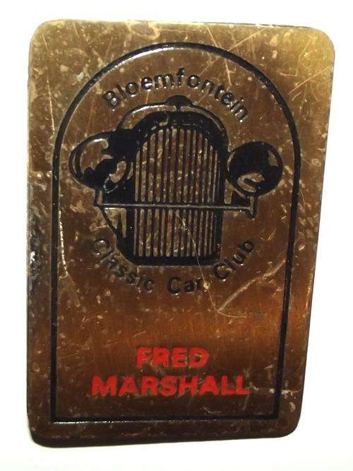 Old Bloemfontein Classic Car Club Metal Pin Badge - Fred Marshall