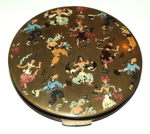 Vintage Oriental Dance Music Instruments Powder Compact - Stratton England