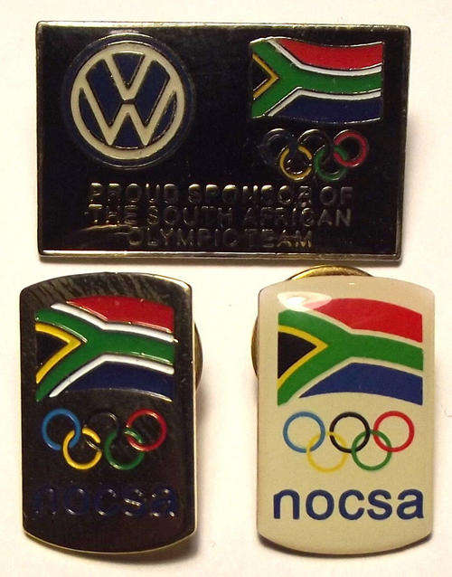 3 Old SA Olympic Games Metal Lapel Pin Badges
