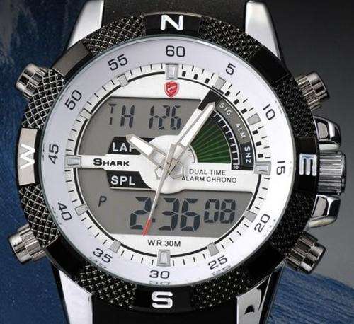 *FREE COURIER* SHARK Dual Time Alarm Chrono Quartz Watch BOXED w/ PAPERS