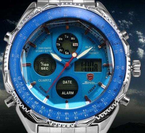 *FREE COURIER* SHARK Eightgill Series Blue Dual Movement Quartz Watch BOXED w/ PAPERS