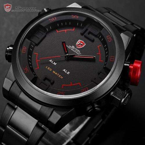 *FREE COURIER* SHARK Gulper Series Carbon Black Red Detail Quartz Watch BOXED w/ PAPERS