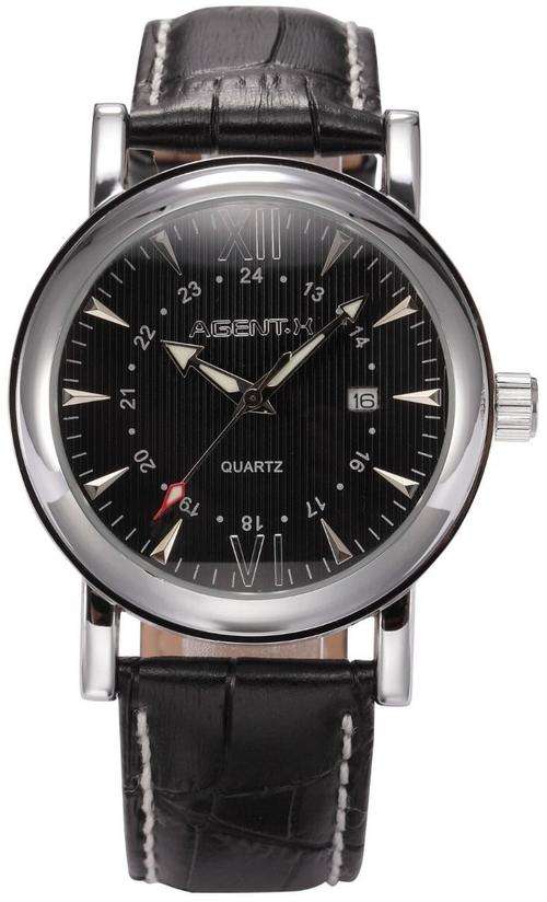 *FREE COURIER* AGENT-X Deluxe Black Silver Quartz Mens Watch - FREE BRANDED GIFT BOX