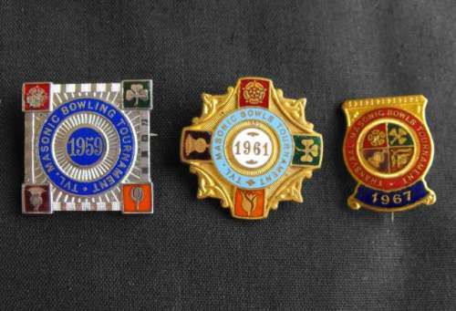 LOT OF 3 OLD MASONIC BOWLING LAPEL PIN BADGES
