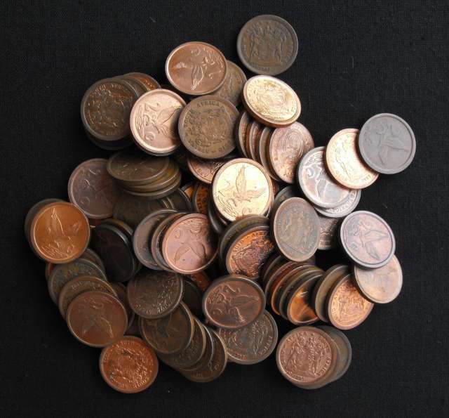 LOT OF 90 SA 2 CENT 1990's COINS