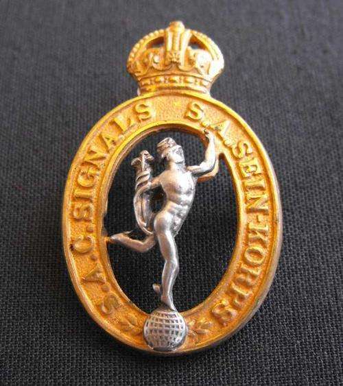 OLD SA SIGNAL CORPS OFFICER BI METAL COLLAR BADGE