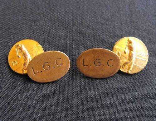 OLD PAIR OF LGC GOLFING GILT METAL CUFFLINKS