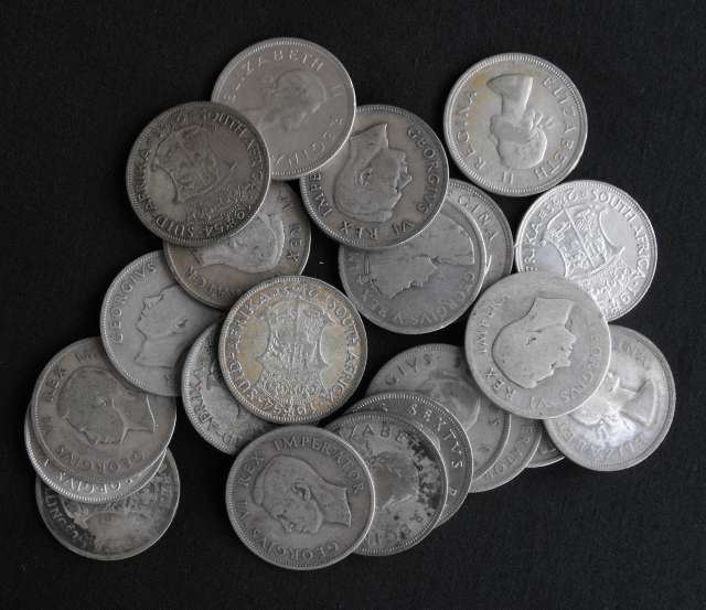 LOT OF 23 UNION OF SA HALF CROWN 1920's - 1950's COINS