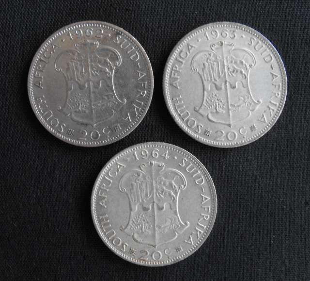 SA 20 CENTS 1962,63,64 COINS