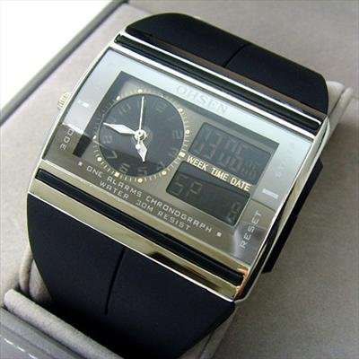 NEW OHSEN BLACK DUAL TIME 30M WATERPROOF DIVER SPORT WATCH