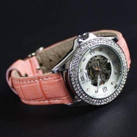 NEW WINNER LADY WOMAN CRYSTAL PINK AUTOMATIC WATCH