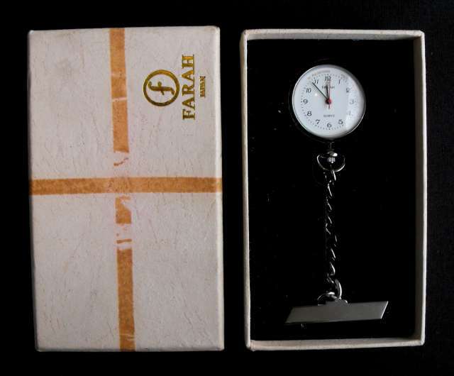 OLD FARAH QUARTZ LAPEL WATCH IN ORIGINAL BOX