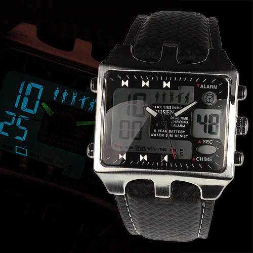 NEW OHSEN BLACK DUAL TIME CHRONO WATERPROOF DIVER SPORT WATCH