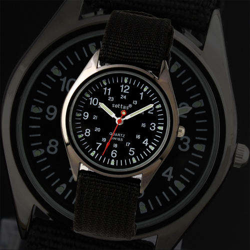 NEW SOTTAS CANVAS STRAP BLACK DIAL ARMY MILITARY MENS WATCH