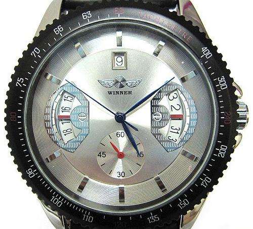 NEW WINNER SWISS MADE MILITARY ARMY STYLE SILVER AUTO MENS WATCH