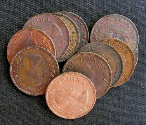 LOT OF UNION OF SA 1/2 PENNY 1950-1960 COINS