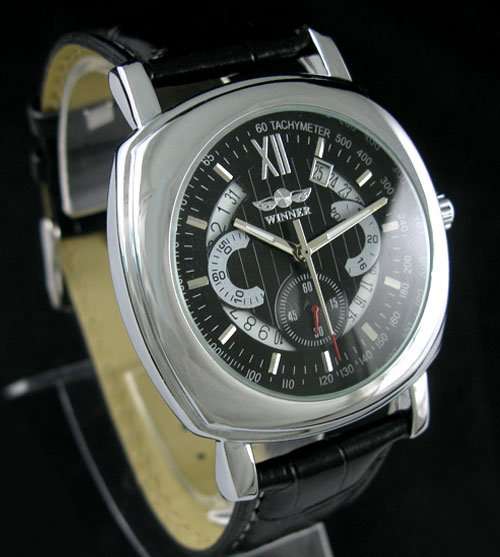NEW WINNER TACHYMETER DELUXE BLACK DIAL AUTO MENS WATCH