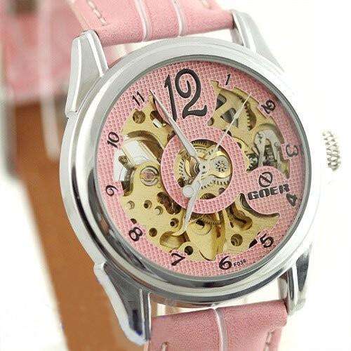 NEW FUYATE GOER PINK SKELETON AUTOMATIC WOMENS WATCH