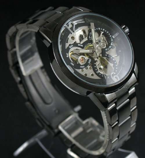 NEW BYINO BLACK SKELETON AUTOMATIC MENS WATCH