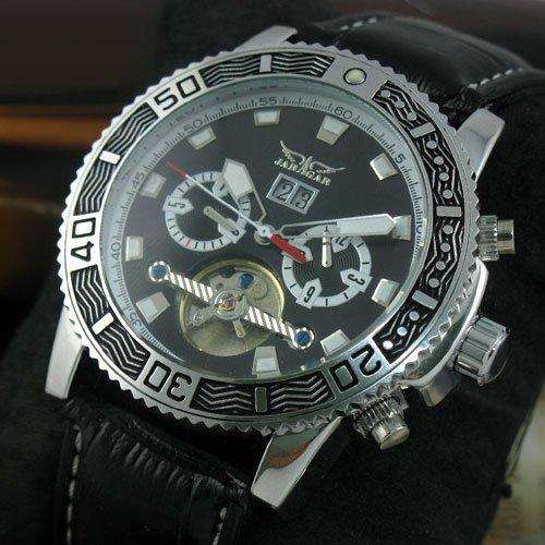 NEW JARAGAR BLACK AUTO TOURBILLON MULTI FUNCTION MENS WATCH