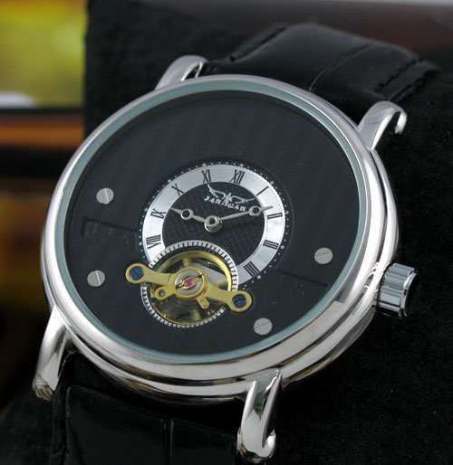 NEW JARAGAR DESIGNER BLACK TOURBILLON AUTOMATIC MENS WATCH